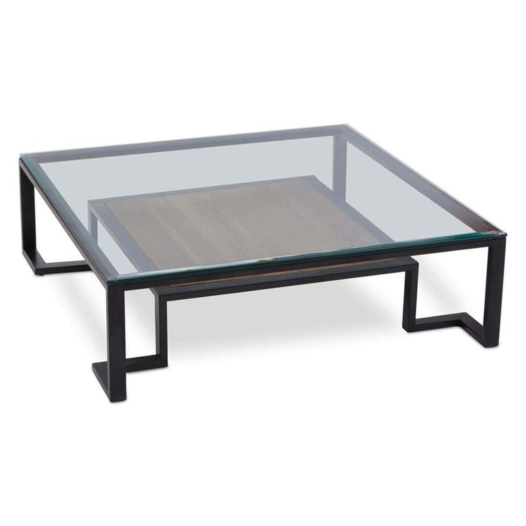 Cibo Coffee Table - Square - Clear Glass with Black Metal - with Shelf