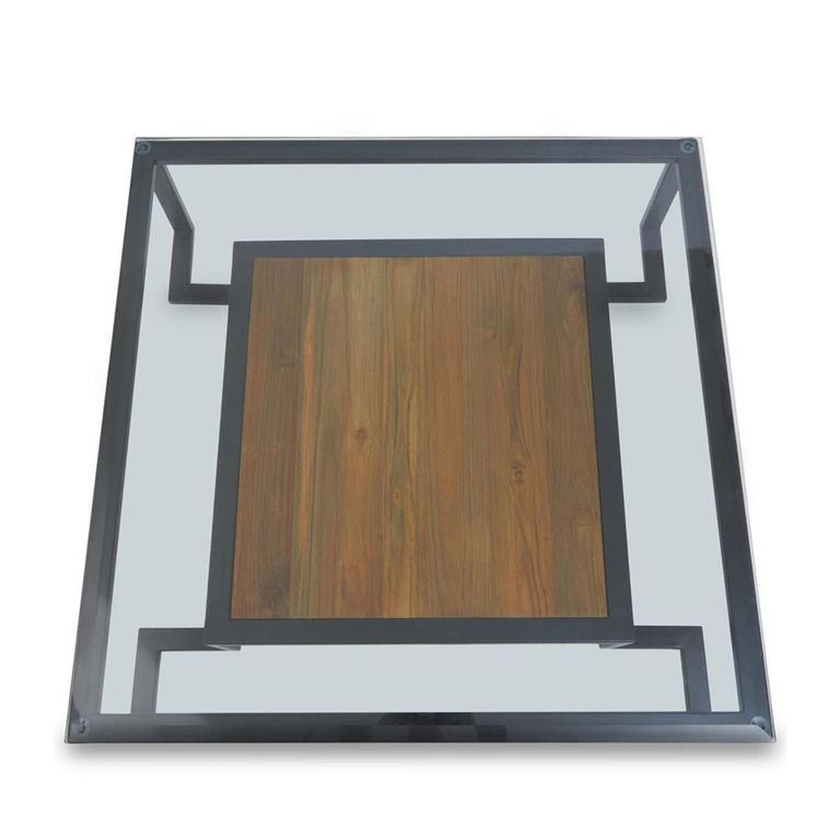 Cibo Coffee Table - Square - Clear Glass with Black Metal - with Shelf