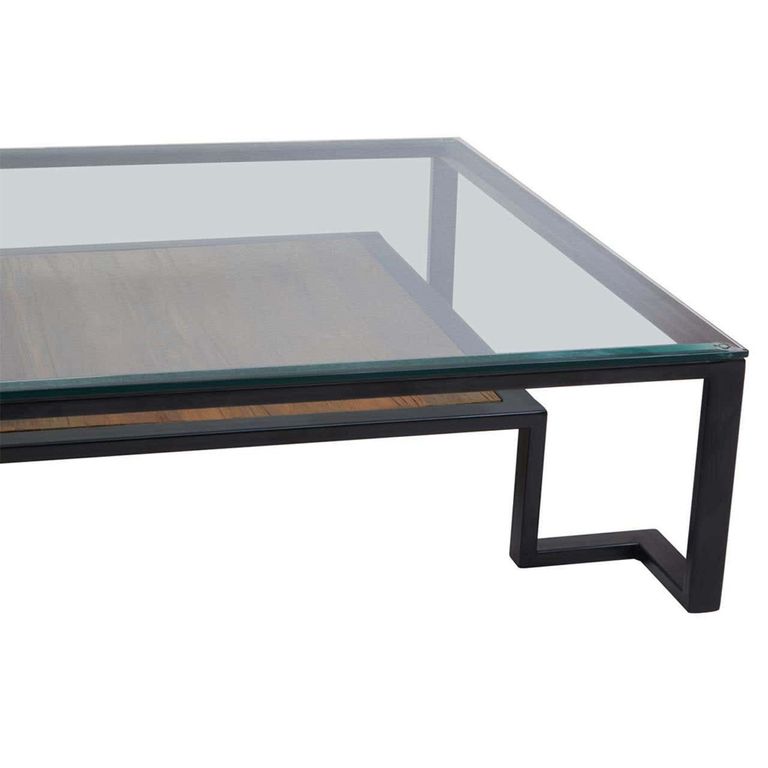 Cibo Coffee Table - Square - Clear Glass with Black Metal - with Shelf