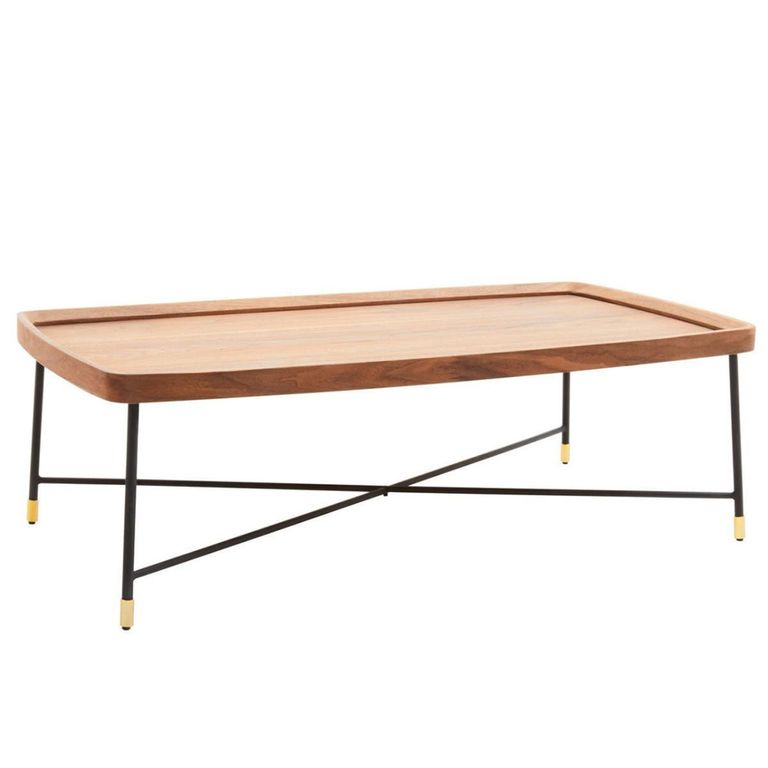 Doha Coffee Table - Walnut Effect with Cross Metal Legs