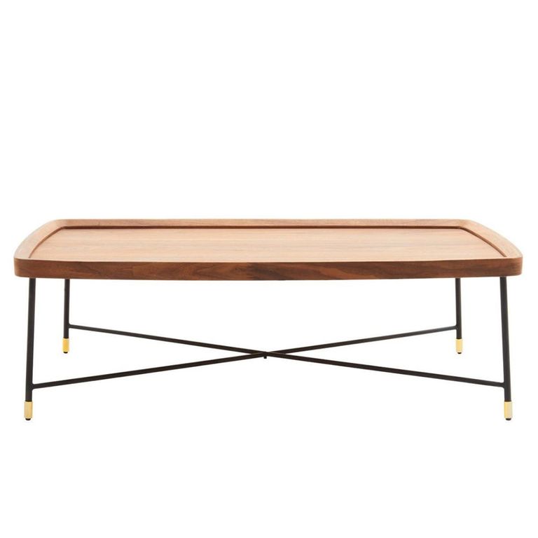 Doha Coffee Table - Walnut Effect with Cross Metal Legs