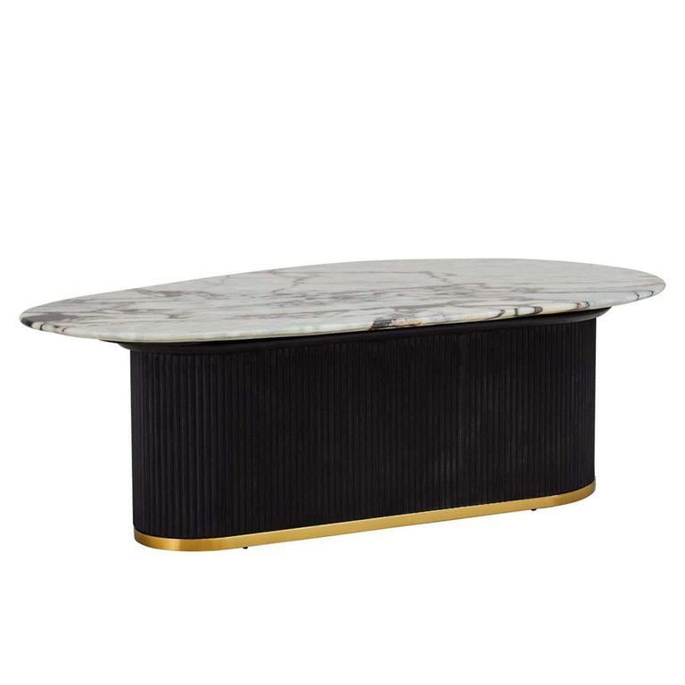 Doha Coffee Table - White Marble Oval with Black Fluted Base