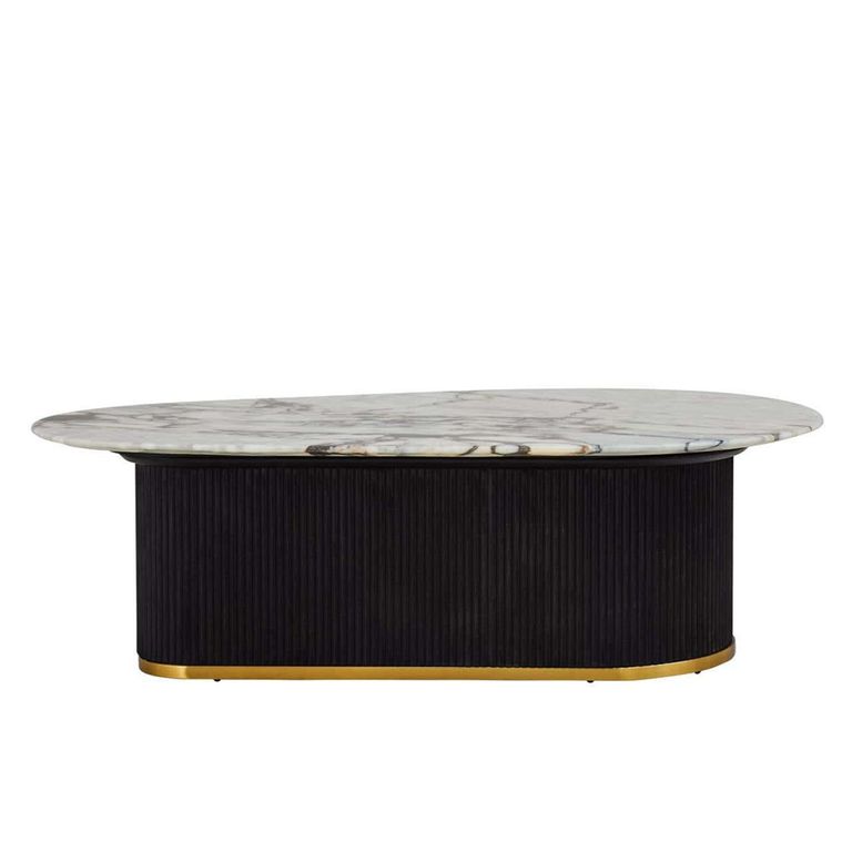 Doha Coffee Table - White Marble Oval with Black Fluted Base