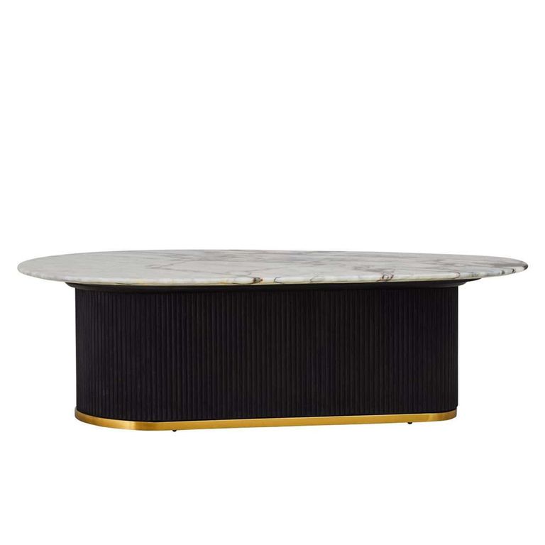 Doha Coffee Table - White Marble Oval with Black Fluted Base