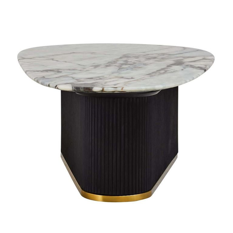 Doha Coffee Table - White Marble Oval with Black Fluted Base