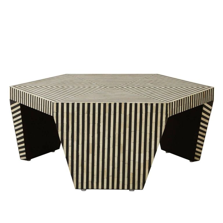 Fusion Coffee Table - Hexagonal - Striped Bone Inlay