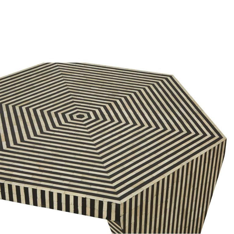 Fusion Coffee Table - Hexagonal - Striped Bone Inlay