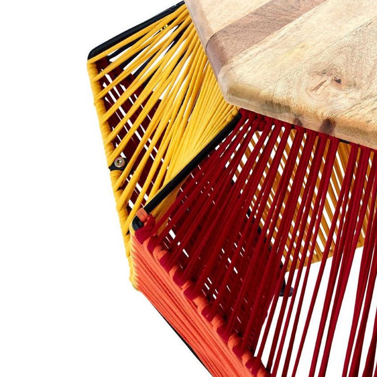 Fusion Coffee Table - Mango Wood with Multicoloured Woven Hexagonal Design