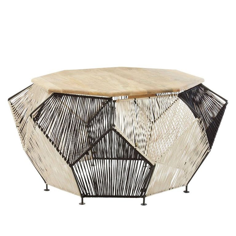 Fusion Coffee Table - Mango Wood with Woven Hexagonal Design