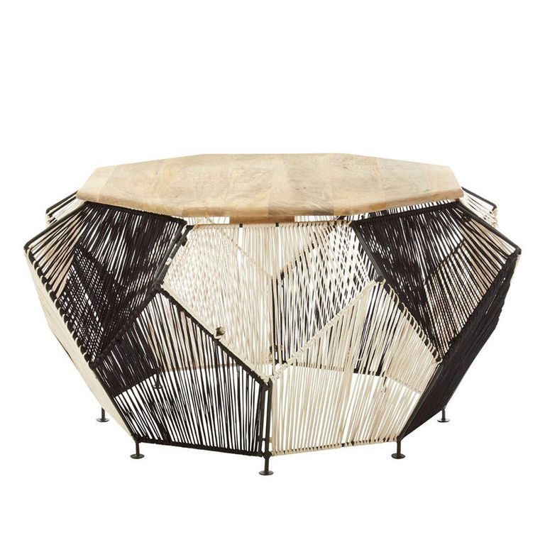 Fusion Coffee Table - Mango Wood with Woven Hexagonal Design