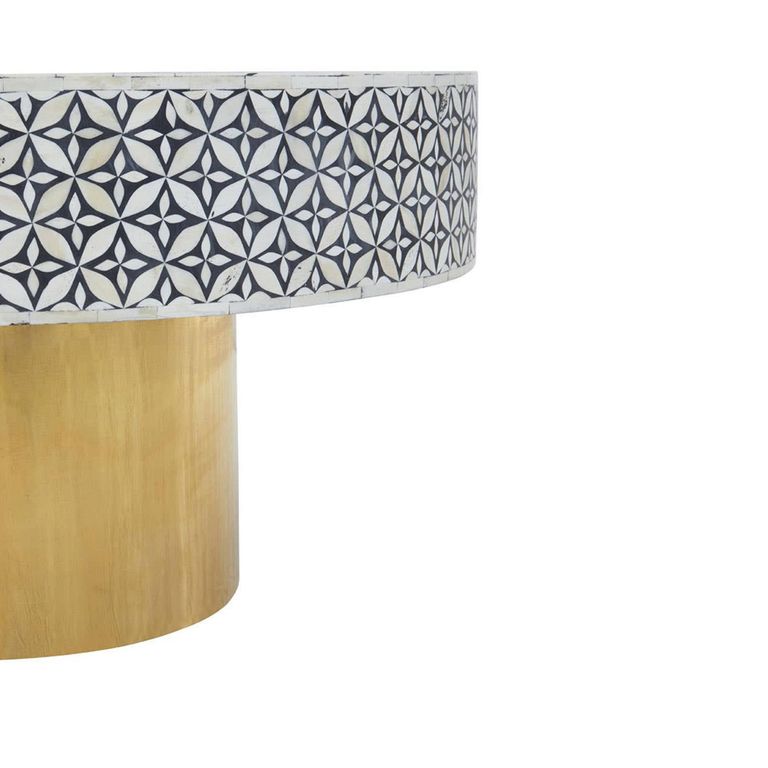 Fusion Coffee Table - White Bone Inlay - Round with Gold Base