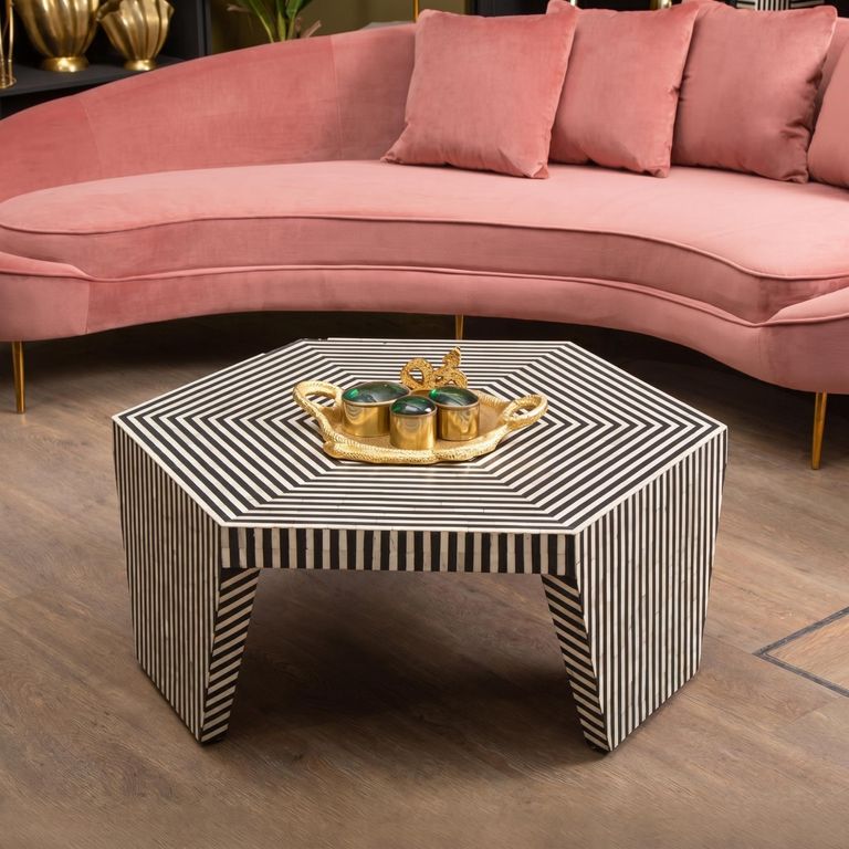Fusion Coffee Table - Hexagonal - Striped Bone Inlay