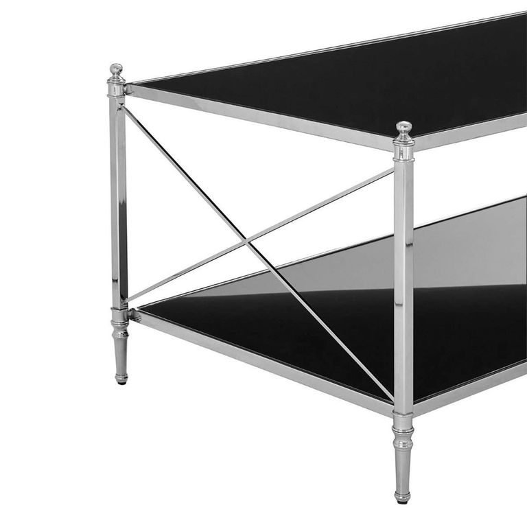Hoffmann Coffee Table - Black Glass with Silver Metal