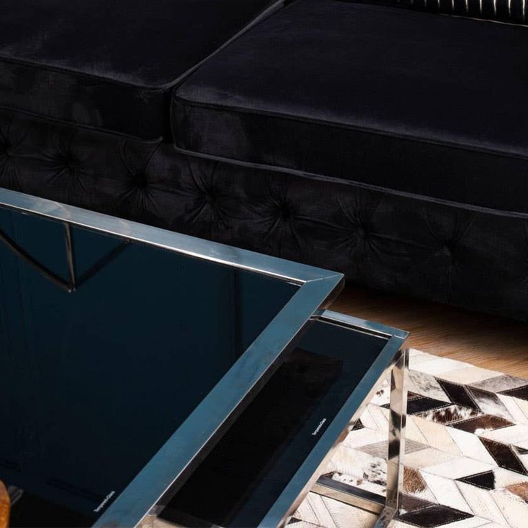 Horizon Coffee Table Set - Square - Black Glass with Silver Metal