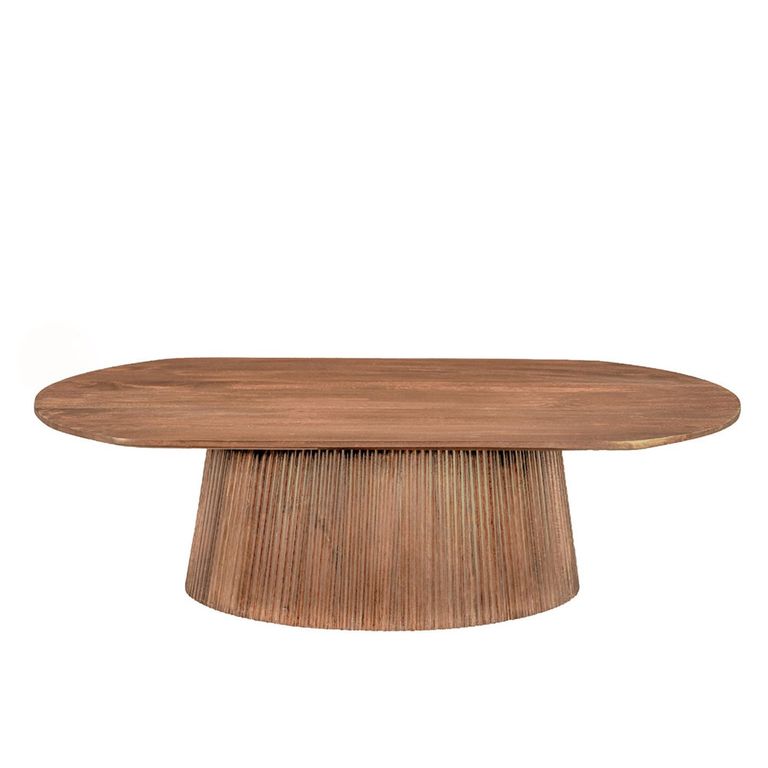 Salvator Curved Fluted Coffee Table - Oval - Natural - Mango Wood