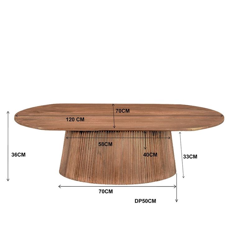 Salvator Curved Fluted Coffee Table - Oval - Natural - Mango Wood