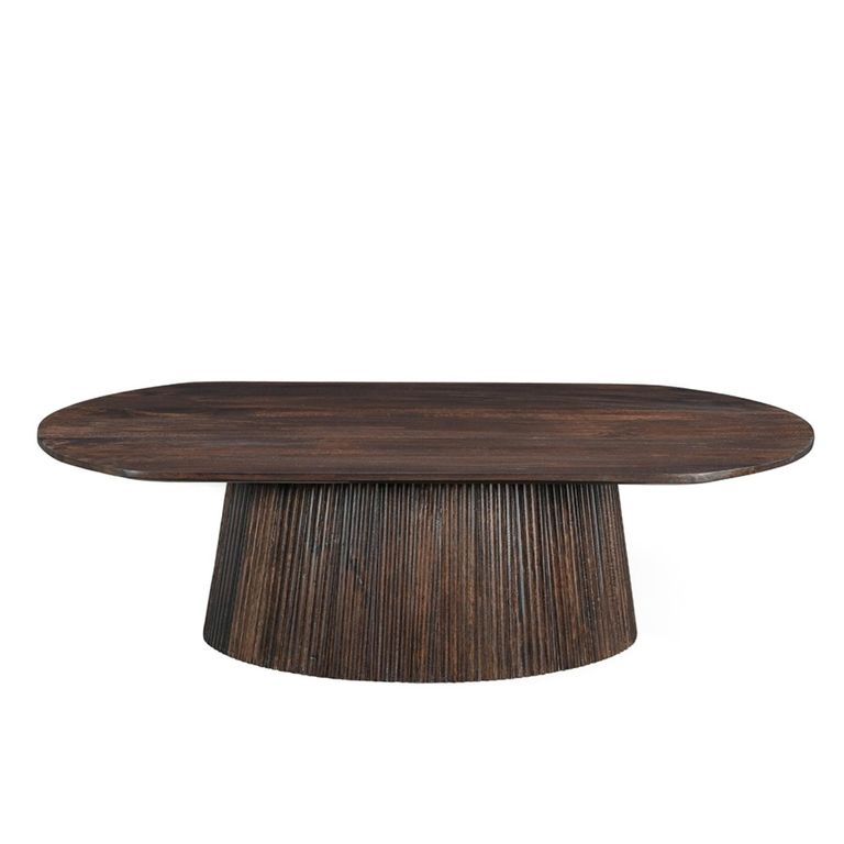 Salvator Curved Fluted Coffee Table - Oval - Walnut - Mango Wood