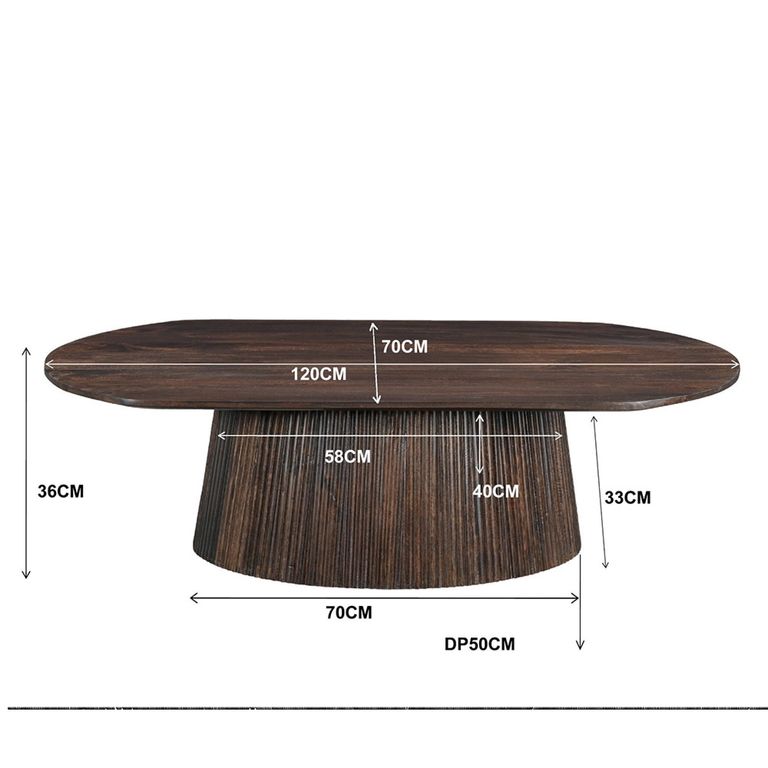 Salvator Curved Fluted Coffee Table - Oval - Walnut - Mango Wood