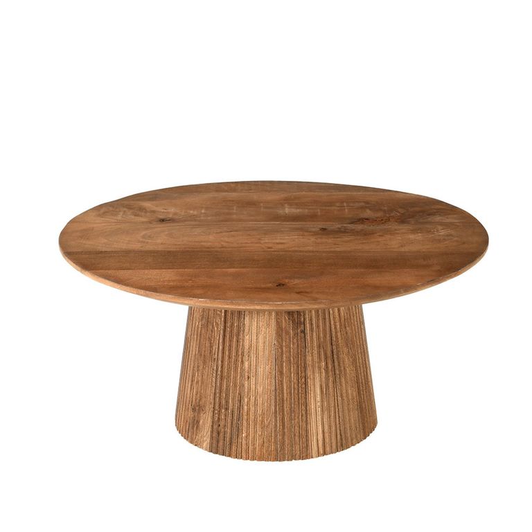 Salvator Curved Fluted Coffee Table - Round - Natural - Mango Wood