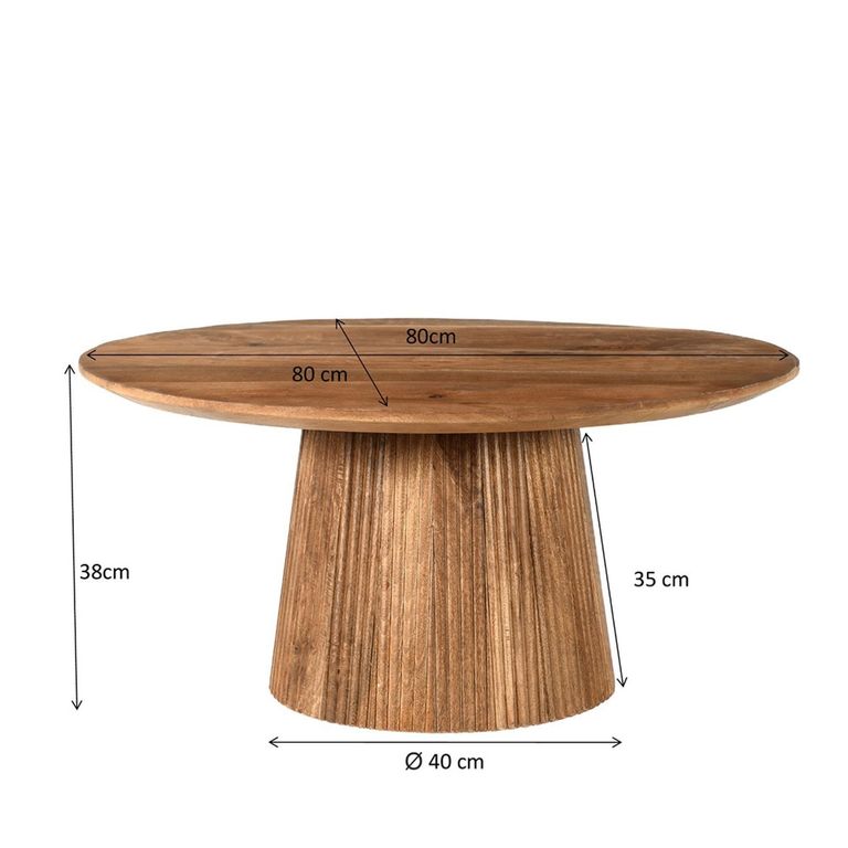 Salvator Curved Fluted Coffee Table - Round - Natural - Mango Wood