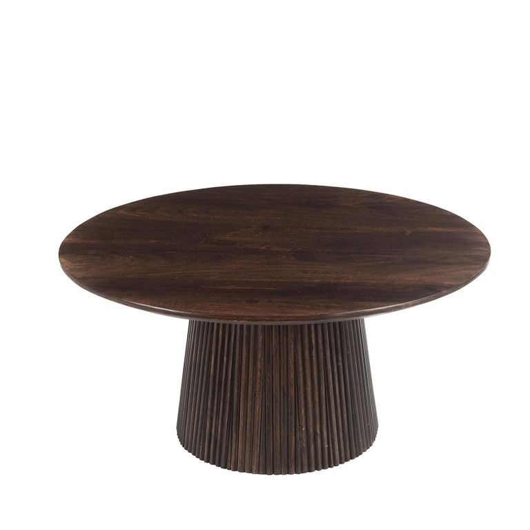 Salvator Curved Fluted Coffee Table - Round - Walnut - Mango Wood