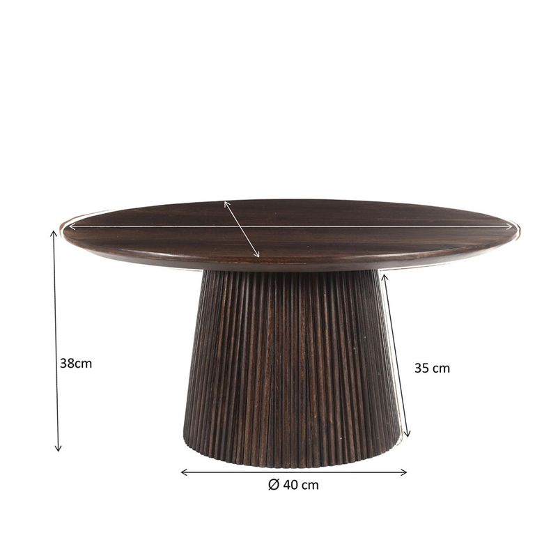 Salvator Curved Fluted Coffee Table - Round - Walnut - Mango Wood