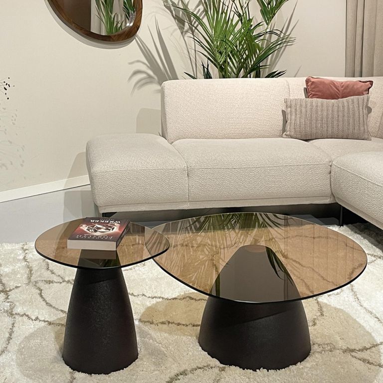 Brix Mylon Coffee Table - Abstract - Brown - Glass and Metal