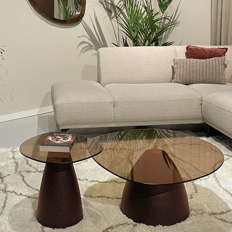 Brix Mylon Coffee Table - Abstract - Burgundy - Glass and Metal