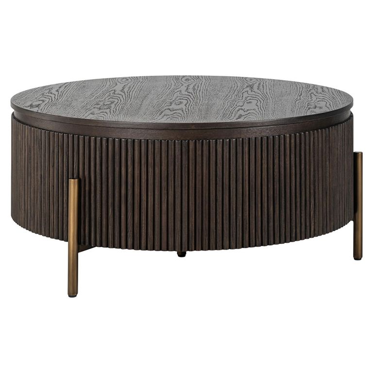 Luxor Brushed Brass Ribbed Small Round Coffee Table