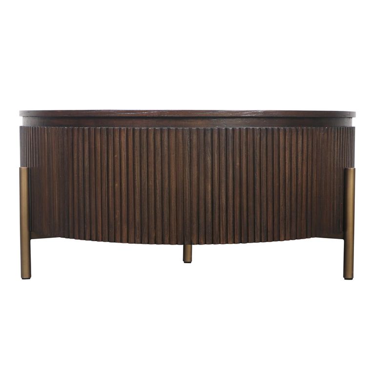 Luxor Brushed Brass Ribbed Small Round Coffee Table