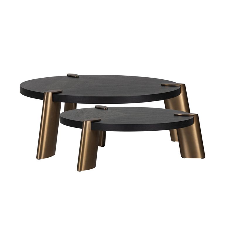 Alexander Jones Coffee Table - Round - Set of 2 - Charcoal and Brass