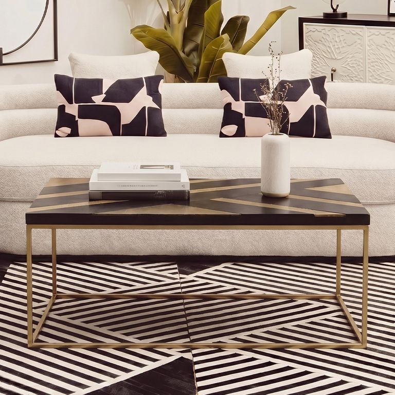 Aris Coffee Table - Black Acacia Wood with Gold Base