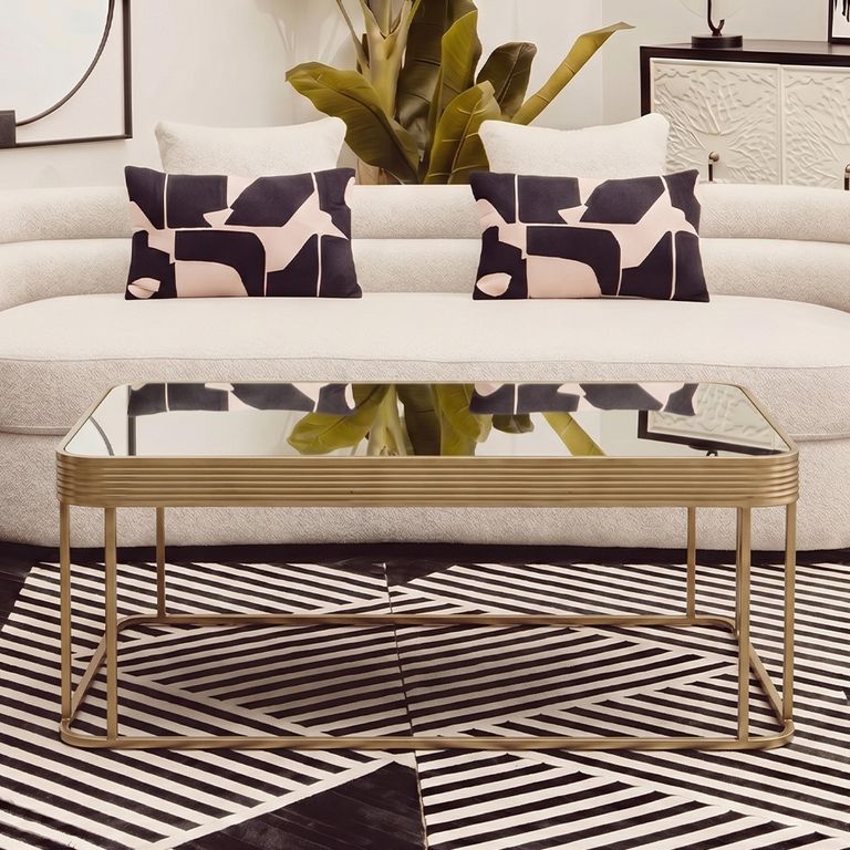 Ella Coffee Table - Mirrored with Gold Metal