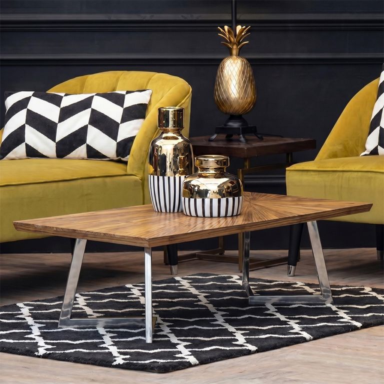 Gabar Coffee Table - Natural Bamboo Wood with Silver Metal