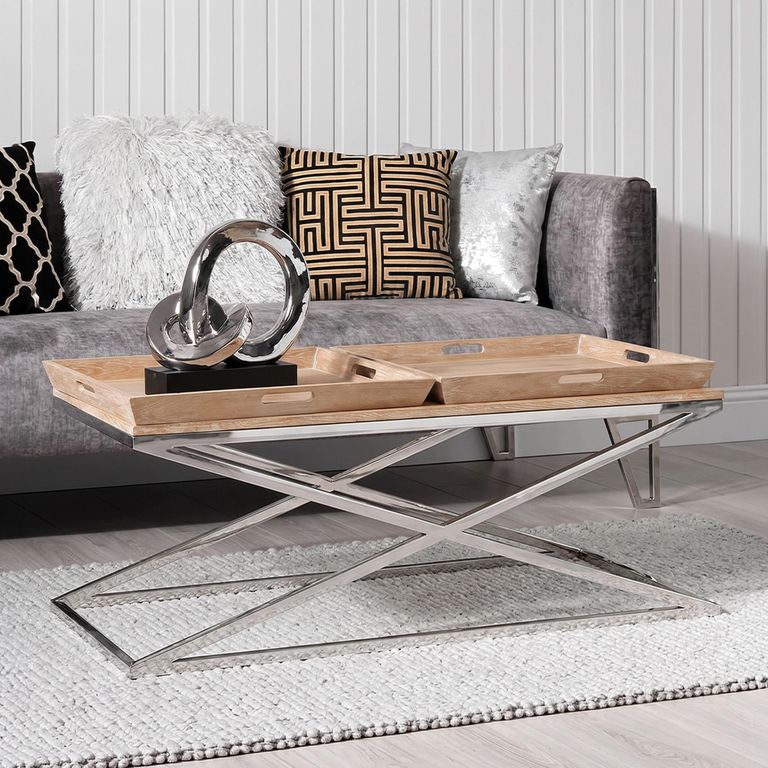 Holland Coffee Table - Oak and Silver Metal
