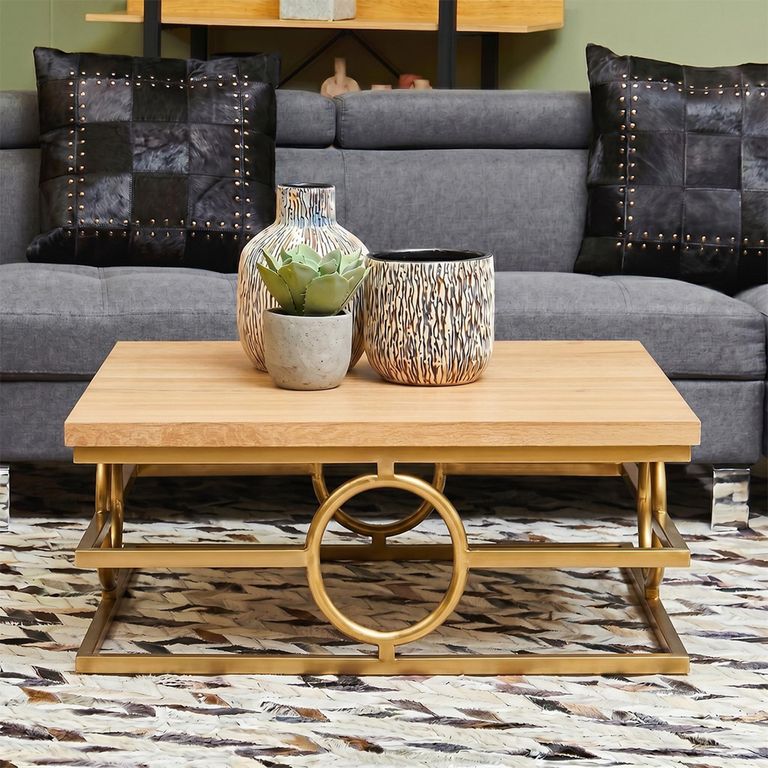 Jana Coffee Table - Square - Oak and Gold Metal