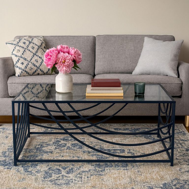 Logan Coffee Table - Mirrored with Black Metal