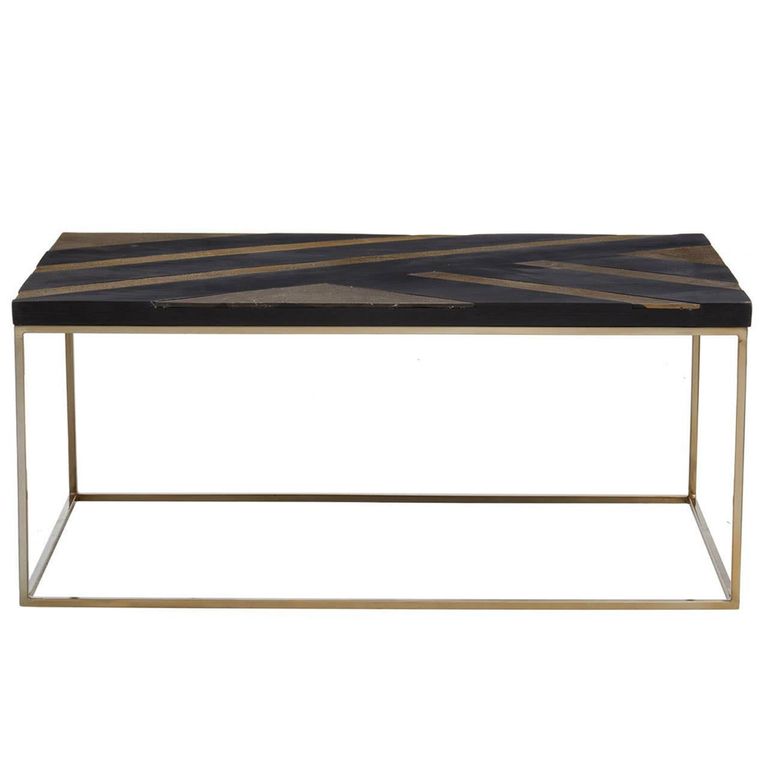 Aris Coffee Table - Black Acacia Wood with Gold Base