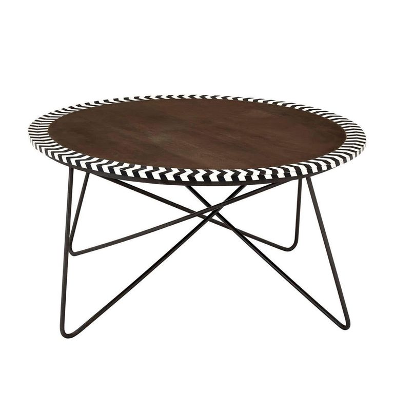 Artisan Coffee Table - Round - Brown Acacia Wood - with Metal Hairpin Legs