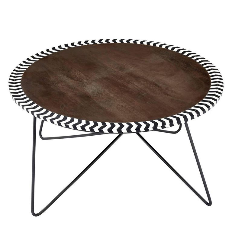 Artisan Coffee Table - Round - Brown Acacia Wood - with Metal Hairpin Legs