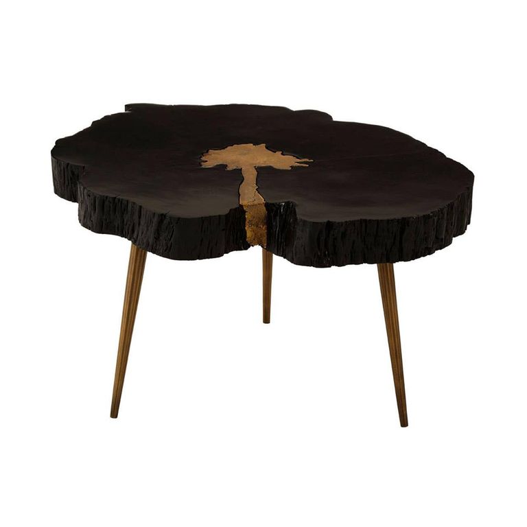 Asamra Coffee Table - Black Acacia Wood Log with Gold Legs