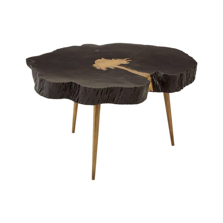 Asamra Coffee Table - Black Acacia Wood Log with Gold Legs