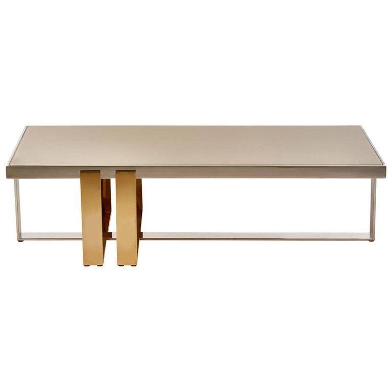 Demas Coffee Table - Taupe Glass with Metal Legs