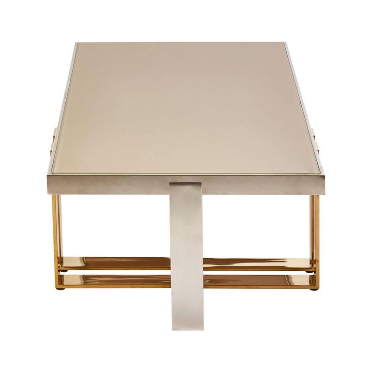 Demas Coffee Table - Taupe Glass with Metal Legs
