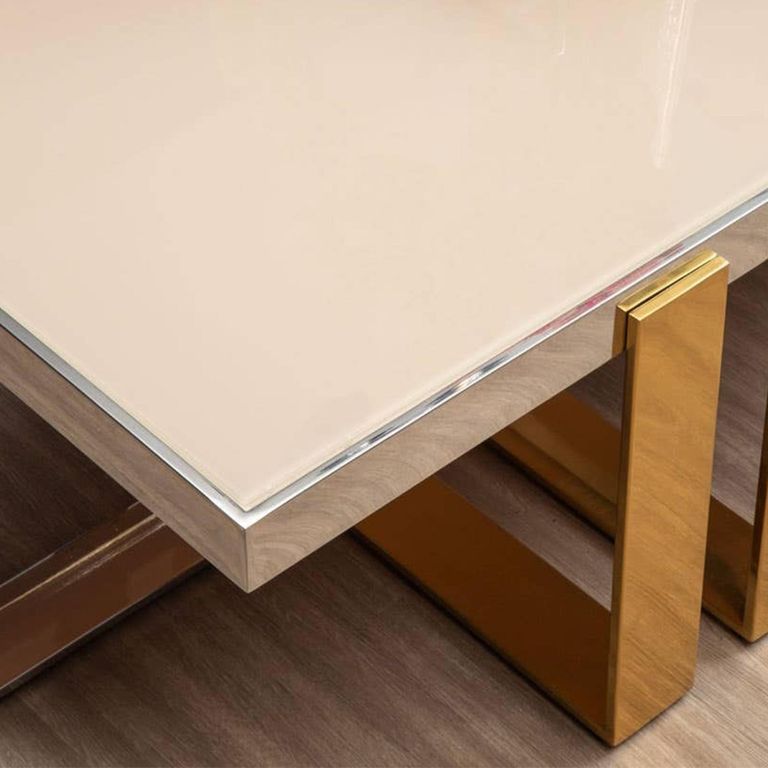 Demas Coffee Table - Taupe Glass with Metal Legs