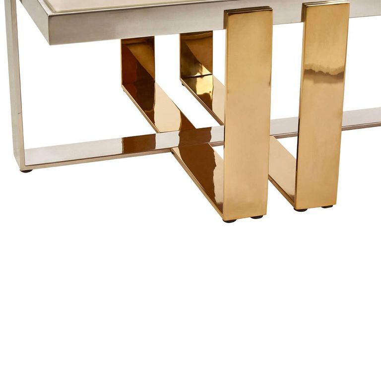 Demas Coffee Table - Taupe Glass with Metal Legs