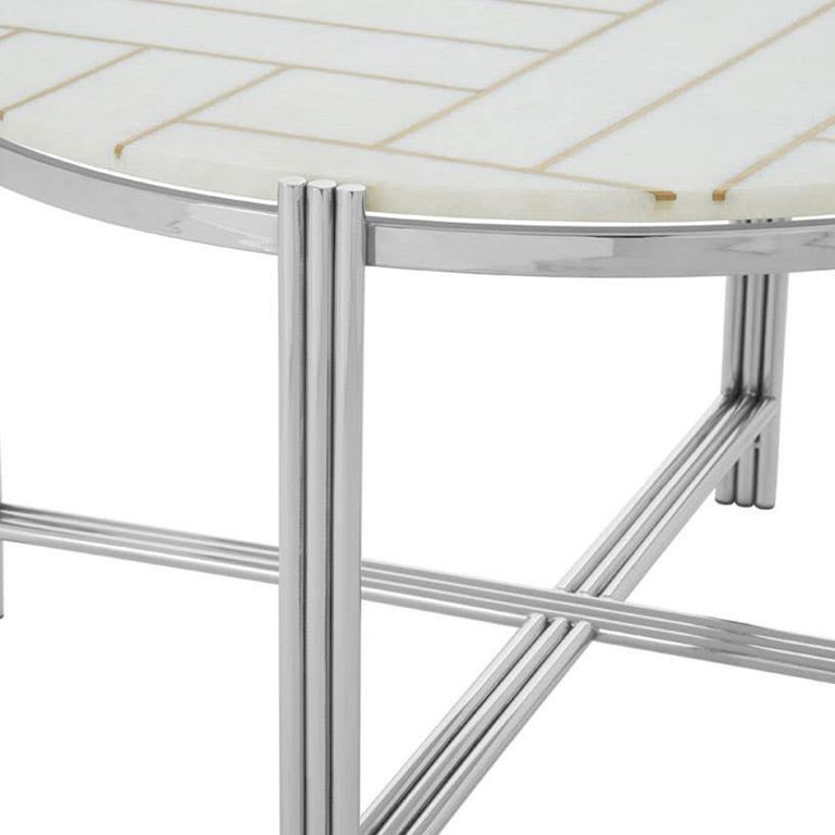 Eva Coffee Table - Round - White Marble with Silver Metal