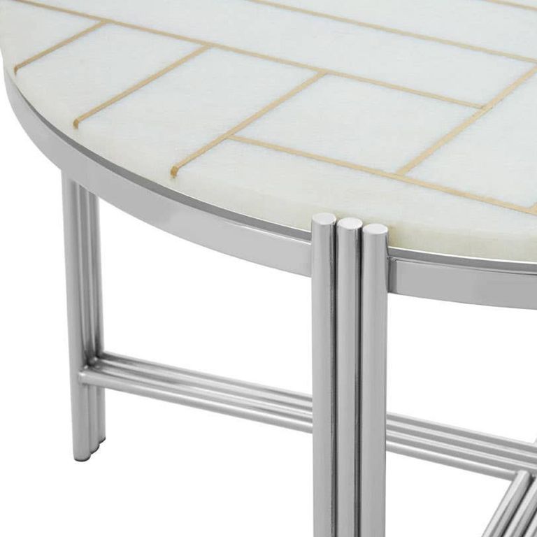 Eva Coffee Table - Round - White Marble with Silver Metal