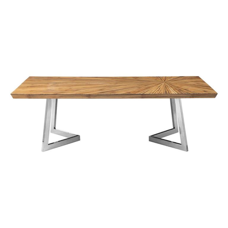 Gabar Coffee Table - Natural Bamboo Wood with Silver Metal