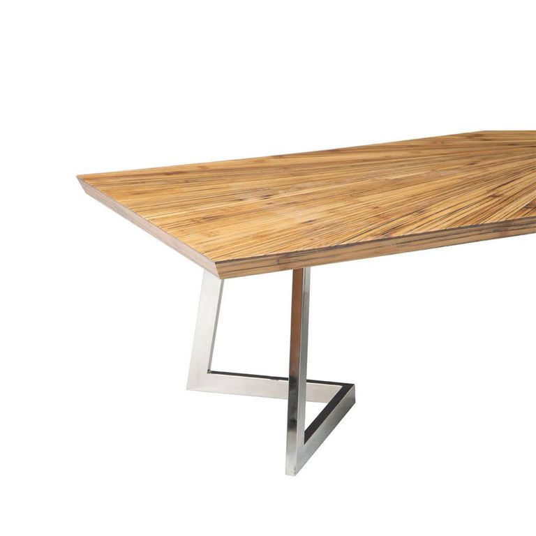 Gabar Coffee Table - Natural Bamboo Wood with Silver Metal